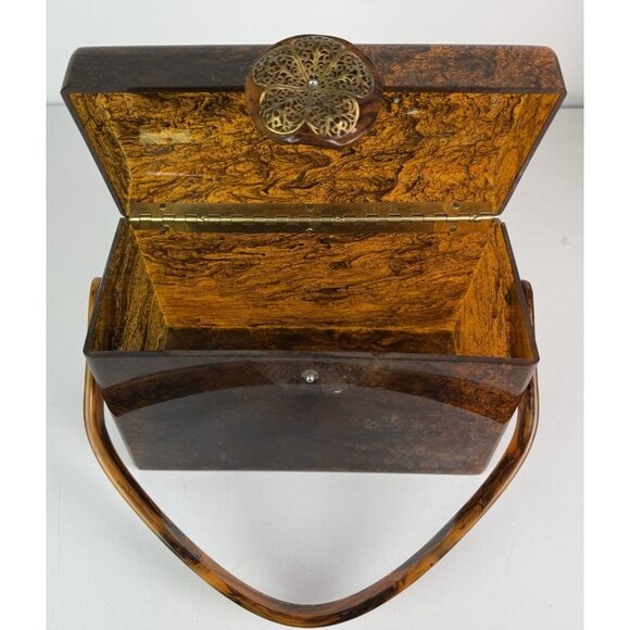 Wilardy Wood Grained Lucite Purse Handbag Vtg Authentic Handle Flower Clasp 50s - Picture 14 of 16